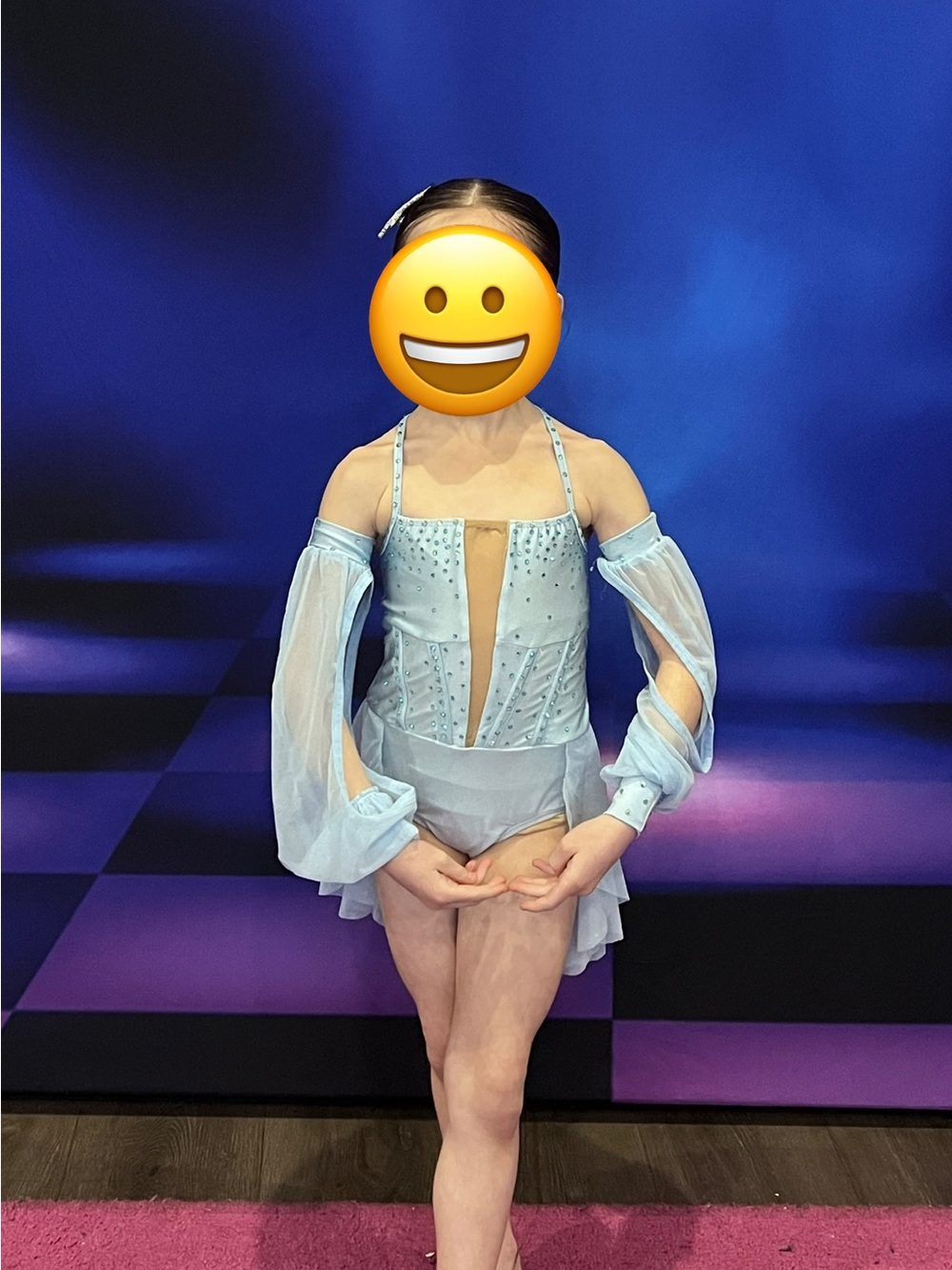 Light Blue Girls' Dance Costume with Sheer Sleeves